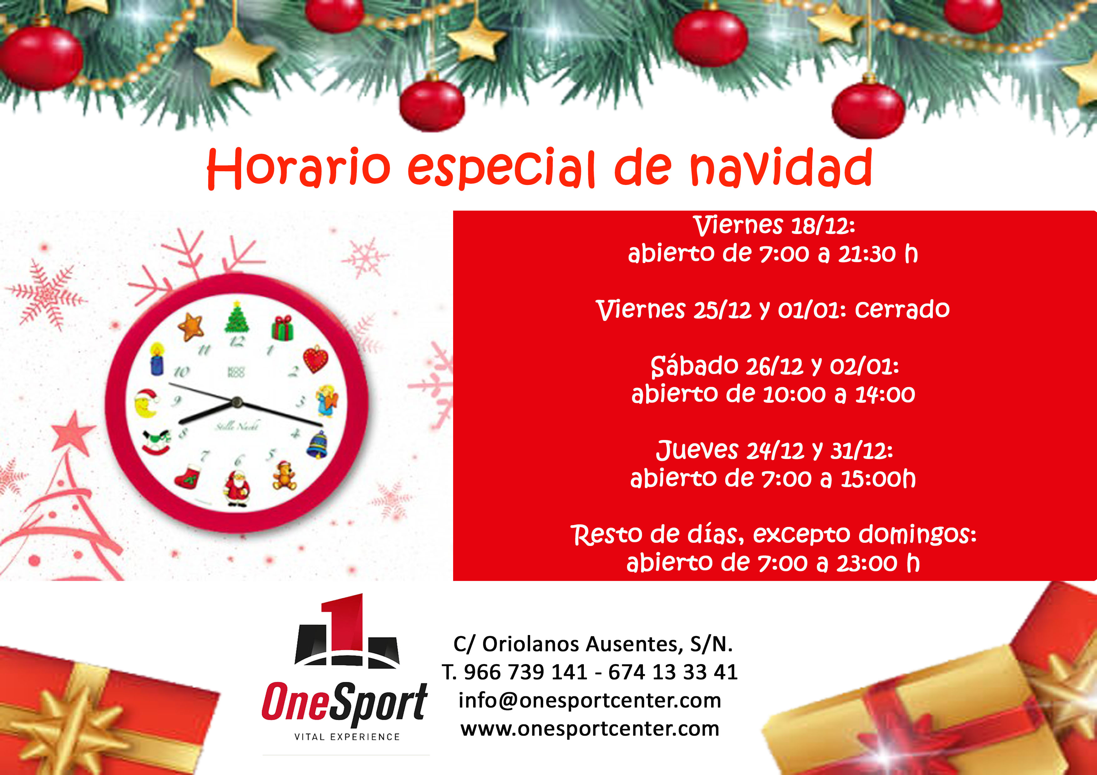 Horario especial navidad 2015/16